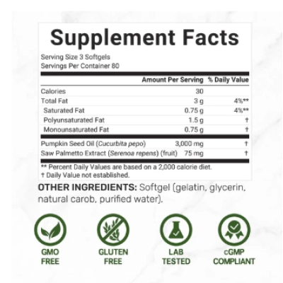  Óleo de Semente de Abóbora 3000mg, Pumpkin Seed Oil com Saw Palmetto, 240 Cápsula, Deal Supplement