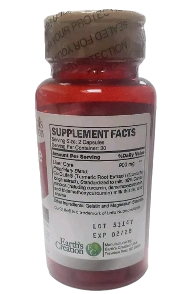 Liver Care with CurQLife, Cuidados com o Fígado, 60 Cápsulas, Earth's Creation