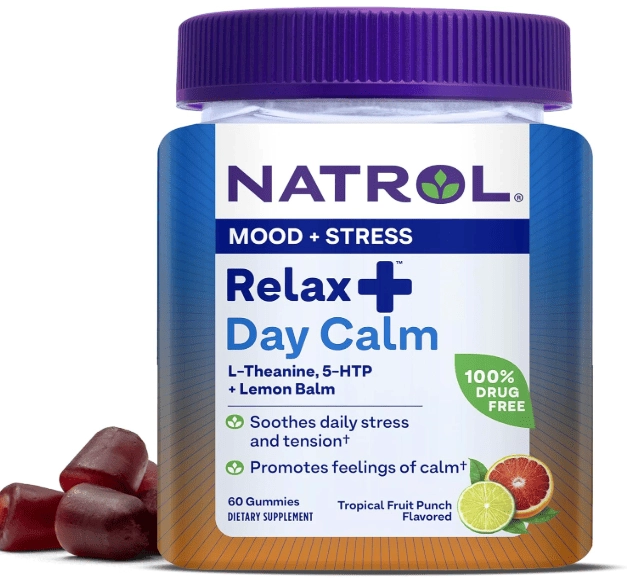 Mood+ Stress, Relax + Day Calm, Com 5-HTP, L-teanina e Erva-Cidreira, 60 Gomas, Natrol