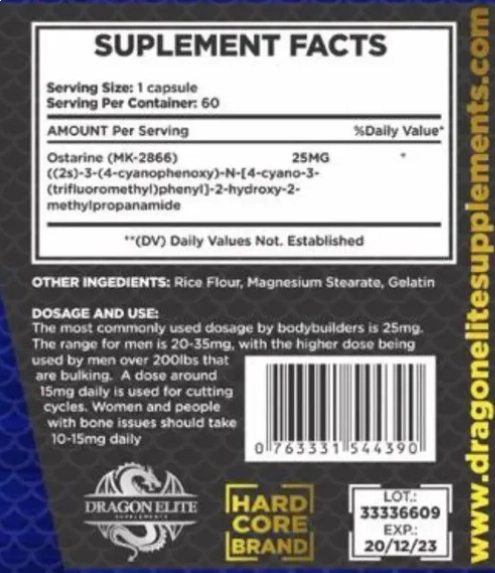 Ostarine 25mg, 60 Cápsulas, Dragon Pharma