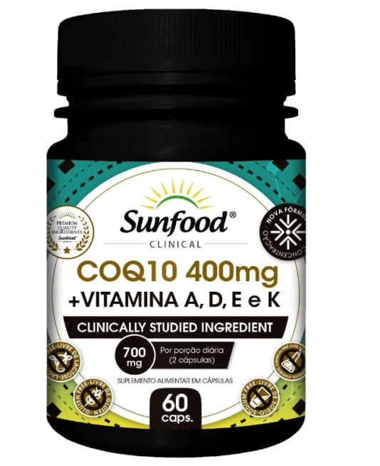 Coenzima CoQ10 700mg com Vitaminas A,D,E e K 700mg, 60 Cápsulas, Sunfood