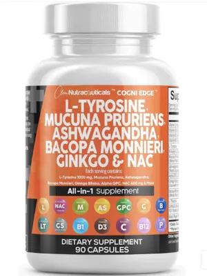 Cogni Edge, Gujisa L Tirosina 1000mg, Com Mucuna Prurien, Bacopa, Ashwagandha e NAC, 90 Cápsulas, Clean Nutraceuticals