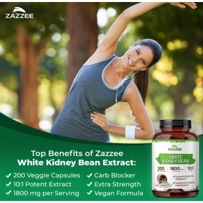 White kidney 1800mg , Extrato de Feijão Branco 10:1, 200 Cápsulas, Zazzee 