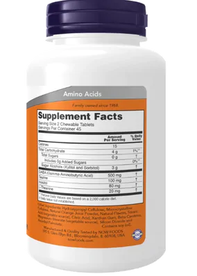 GABA, 500mg, 90 Comprimidos Mastigáveis Sabor Laranja, Now