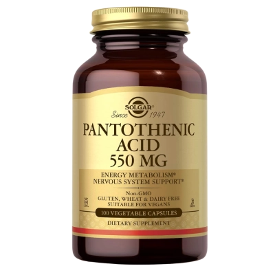 Ácido Pantotênico (Vitamina B5), 550 mg, 100 Cápsulas, Solgar