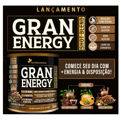 Gran Energy, Shot Blend, 250g, Sabor Café com Chocolate