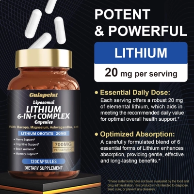 Lithium 6 in 1 Complex 700mg, Fórmula Avançada para Suporte Cognitivo e Equilíbrio Emocional, 120 Cápsulas, GulaPelst