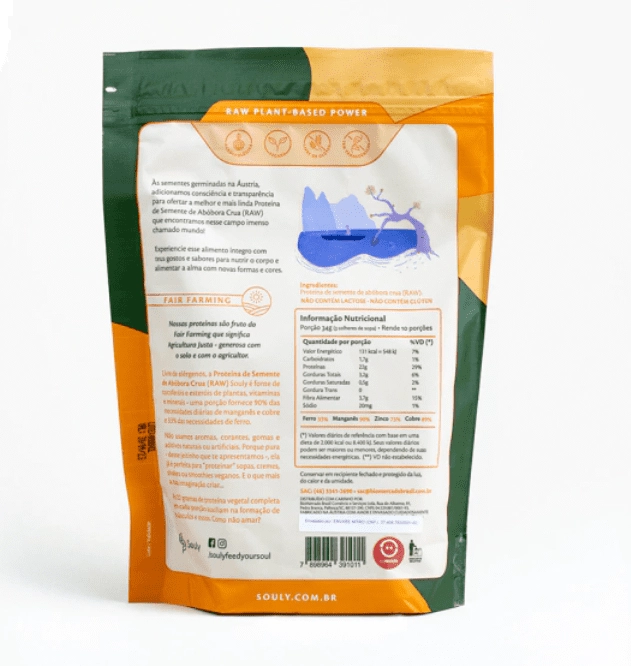 Proteína de Semente de Abóbora Crua, 340g, Souly