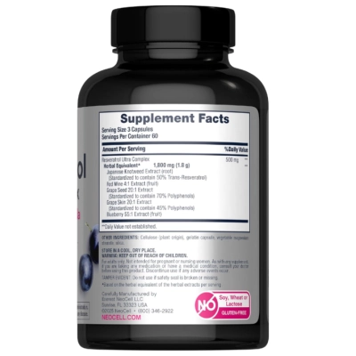 Resveratrol Ultra Complex 1800mg, Extrato de Uva, 180 Cápsulas, NeoCell