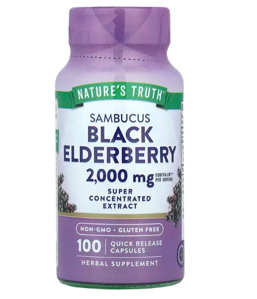Black Elderberry, Sabugueiro Negro Sambucus, 2000mg, 100 Cápsulas, Nature's Truth