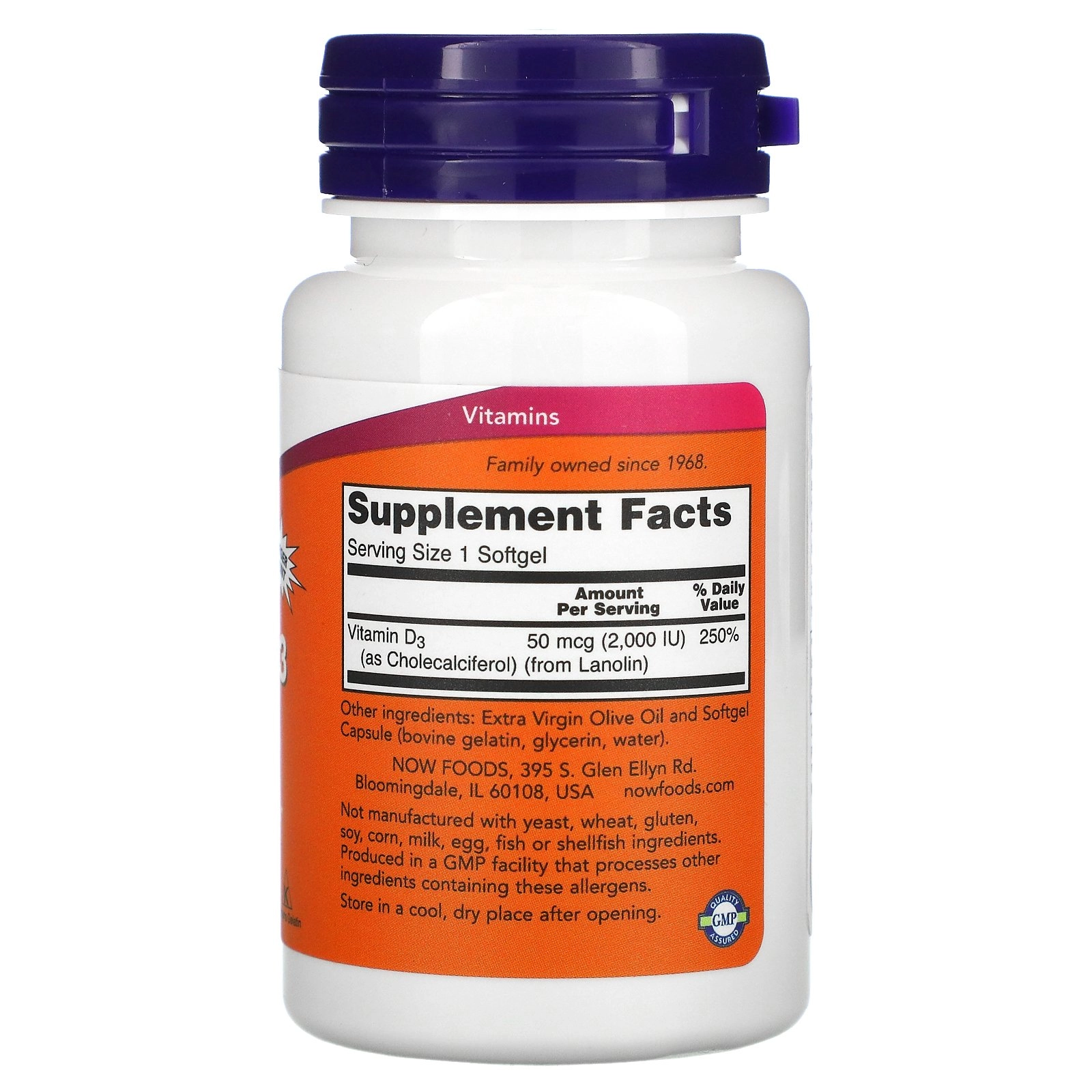 Vitamin D3 2,000 IU, 240 Cápsulas em Gel, Now