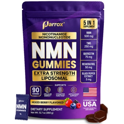 NMN Lipossomal 500mg,  5 em 1 com TMG , Quercetina e Resveratrol, 90 Gomas, Parrox