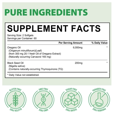 Wild Oregano Oil 6000mg, Óleo de Orégano com Óleo de Semente Preta, 120 Cápsulas, Acentiallabs 