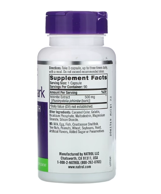 Casca de Yohimbe, 500 mg, 90 Cápsulas, Natrol
