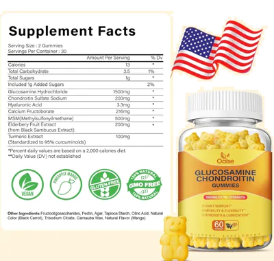 Glucosamina força extra com Condroitina, MSM, e cúrcuma com sabugueiro, 1500mg, 60 Gomas, Oalse