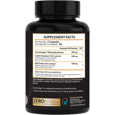 Dihydroberberine com Canela do Ceilão e Cardo Mariano, 60 Cápsulas, Everyday Nutrition