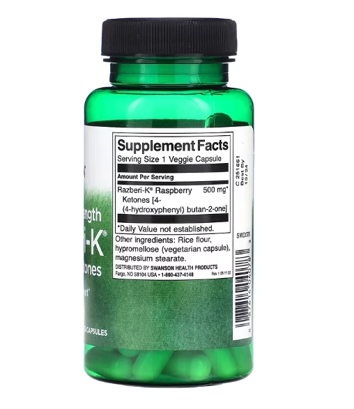 Cetonas de Framboesa, Força Máxima, 500mg, 60 Cápsulas, Swanson