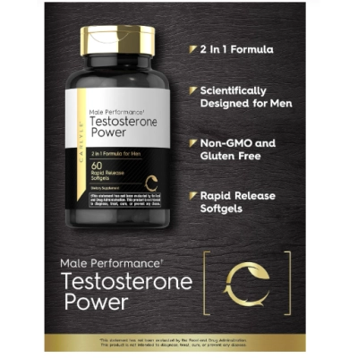 Testosterone Powerful formula, Testosterona para Homens, 60 Cápsulas, Carlyle