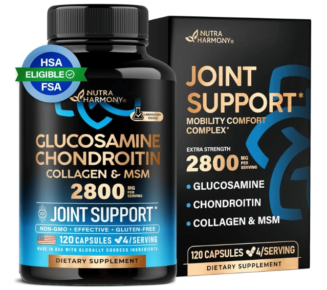 Glucosamina Condroitina 2800mg com Colágeno, Suporte Articular, 120 Cápsulas, Nutraharmony