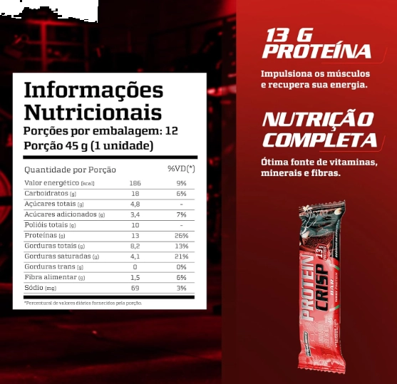 Barra Proteína Crisp Bar, Sabores, 3 Unidades, 45g Cada, Integralmédica