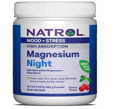 Magnesium Night, Mood + Stress, Carbonato e Glicinato de Magnésio 325mg, 462g em Pó, Natrol