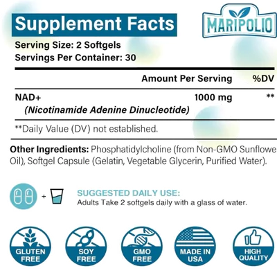 Liposomal NAD+ 1000mg, 60 Cápsulas, Maripolio
