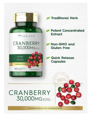 Cranberry concentrado, 30,000mg, 90 cápsulas, Carlyle