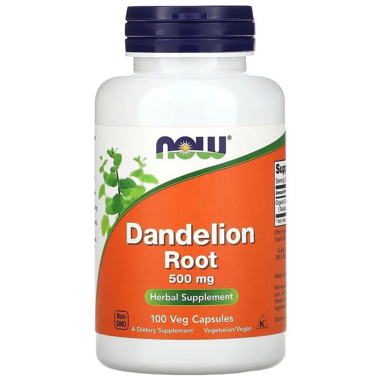 Dandelion Root, Raiz de Dente-de-Leão, 500 mg, 100 Cápsulas, Now