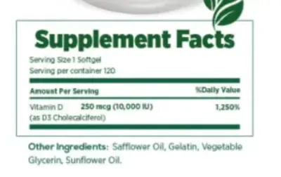 Vitamina D 10000UI, 120 Cápsulas, Proud Origins