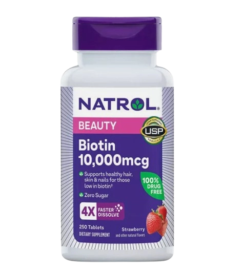 Biotina 10000mcg, 250 Comprimidos Sublinguais sabor Morango, Natrol