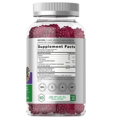 Black Elderberry, Sabugueiro Preto com Zinco e Vitamina C, 120 Gomas sabor Frutas Vermelhas, Horbaach