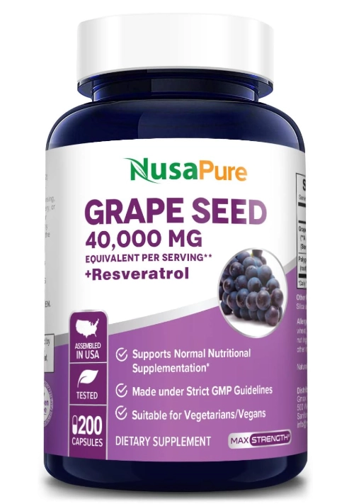 Grape Seed 40,000mg e Resveratrol, 200 Cápsulas, NusaPure