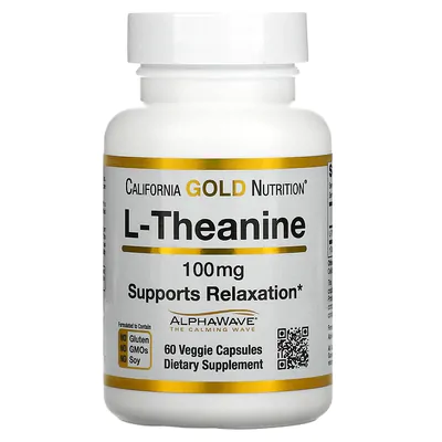 L-Theanine, Relaxamento e Focus, 100mg, 60 Cápsulas, California Gold Nutrition