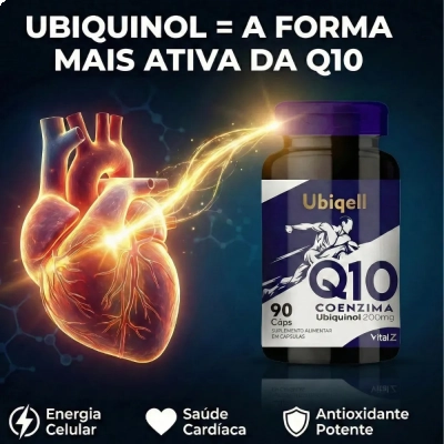 Coenzima Q10 Ubiquinol, 200mg, Energia e Saúde Cardiovascular, 90 Cápsulas, Vital Z