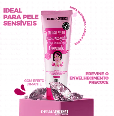 Gel Facial Peel Off, Rosa Mosqueta, Argila Rosa com Efeito Diamante 60g, Dermachem