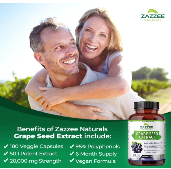 Grape Seed Extract, Semente de Uva 20.000mg, 180 Cápsulas,  Zazzee