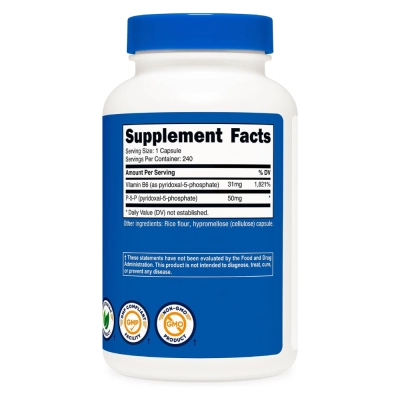 Pyridoxal-5-Phosphate (P5P) 50mg, 120 cápsulas, Nutricost 