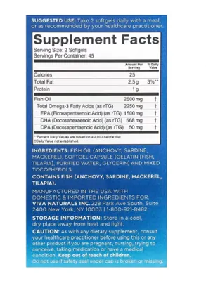 Ômega 3, 2500mg, Com ácidos Graxos Reesterificados, 90 cápsulas, Viva Naturals