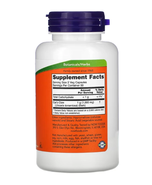 Cat's Claw (Unha de Gato) 500mg, 100 Cápsulas, Now