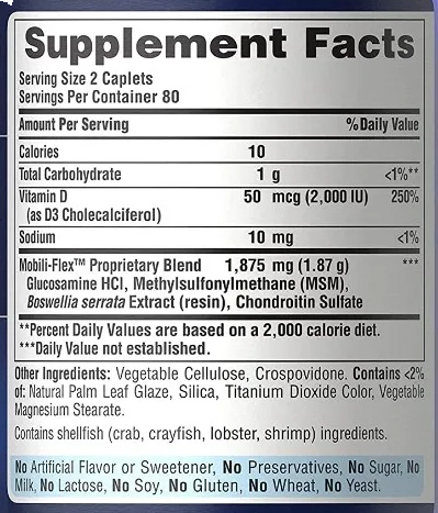 Glucosamina e Condroitina com Vitamina D3, 50mcg, 80 Comprimidos, Puritan's Pride