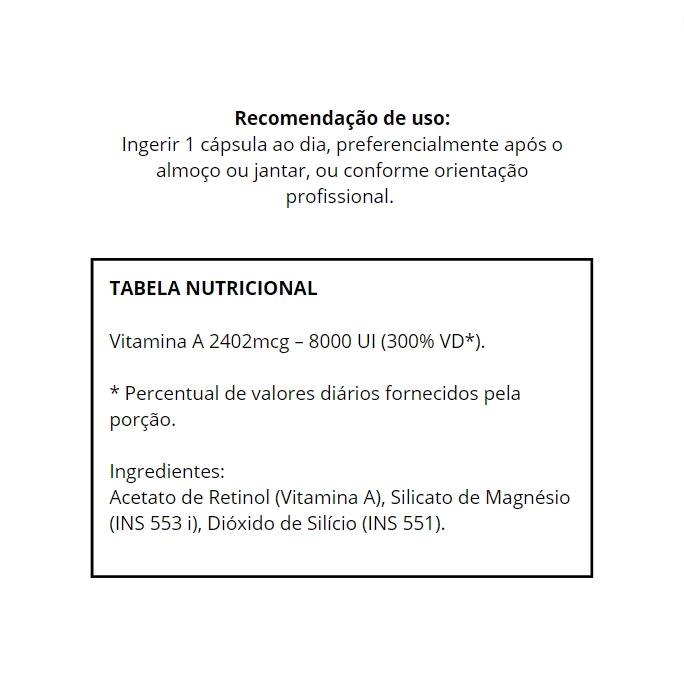 Vitamina A, 8.000UI, 60 Cápsulas, Flora Nativa