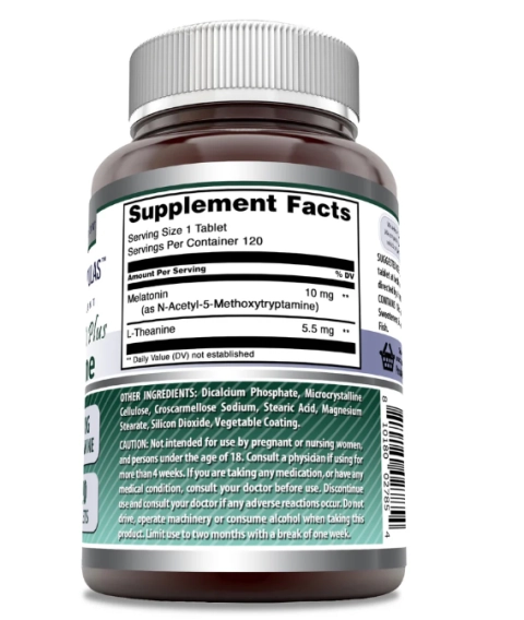 Melatonina 10mg Com L-Teanina 5.5mg, 120 Comprimidos, Amazing Formulas