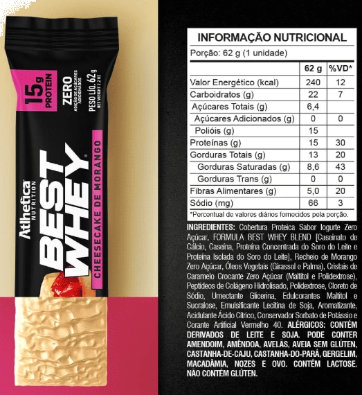Barra Best Whey Bar, Sabores, 3 Unidades 62g Cada, Atlhetica Nutrition