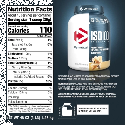 Whey Protein 100% Isolate Hydrolyzed 1.370kg, Sabores, 25g Proteína Por Dose, Dymatize ISO100 