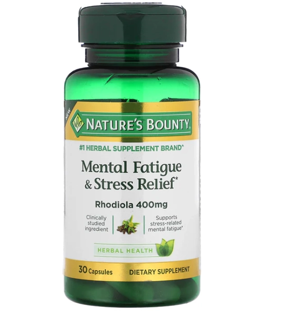 Mental Fatigue Stress Relief, Alívio da Fadiga Mental e do Estresse 400mg, Com Rhodiola, 30 cápsulas, Nature's Bounty