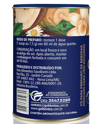 Chá Golden Tea, Noite Relaxante, 165g Sabor Baunilha com Canela, Organify