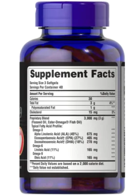 Triplo Ômega 3-6-9, Óleo de Peixe e Linhaça, 120 Cápsulas, Puritan's Pride