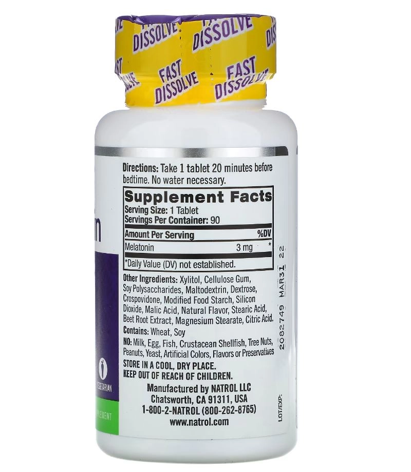 Melatonina, 3mg, 150 comprimidos Sublingual, Natrol
