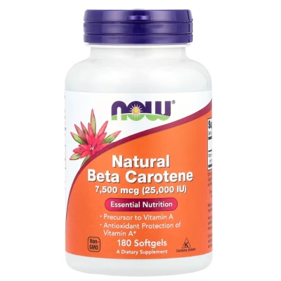 Betacaroteno Natural 25000UI, 180 Cápsula, Now