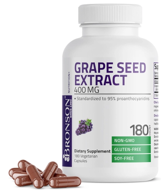 Grape Seed Extract, Semente de Uva 400mg, Com  95% de Proantocianidinas, 180 Cápsulas, Bronson